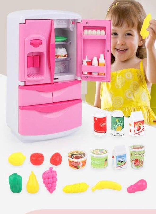 Plutofit Kitchen Toys Fridge Refrigerator with Ice Dispenser Ice Cubes Pretend Play Appliance for Kids, with Kitchen Playset Accessories Music, Light and Steam Function for Girls and Boys - Image 3